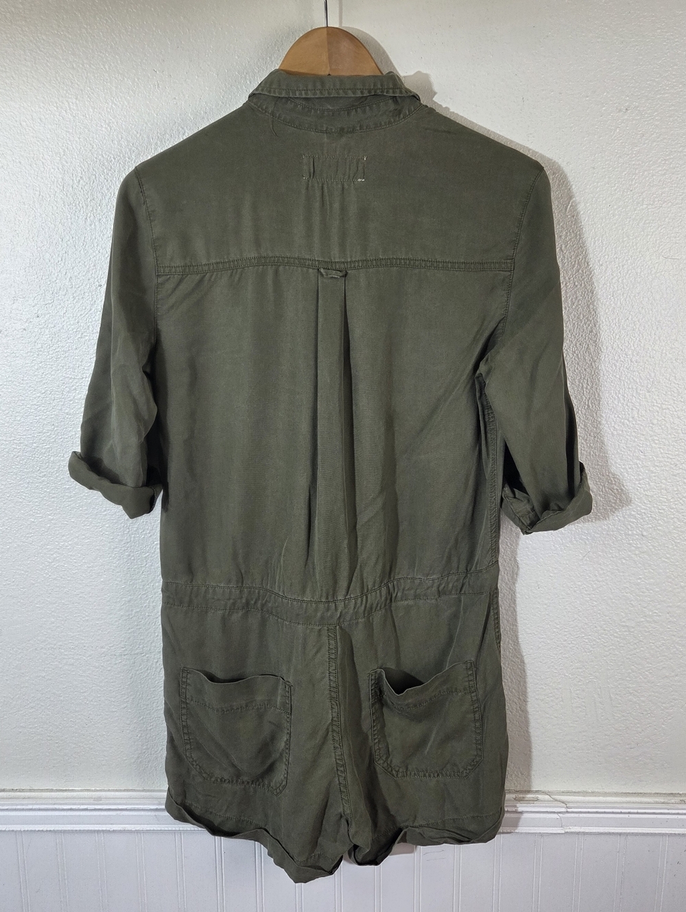 Pistola Olive Green Tencel Utility Romper Womens Small Button Front Drawstring - Picture 4 of 15